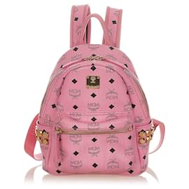 MCM-MCM Pink Visetos Stark Leather Backpack-Pink