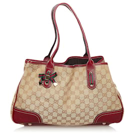 Gucci-Gucci Brown GG Canvas Princy Tote Bag-Brown,Red,Beige