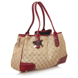 Gucci-Gucci Brown GG Canvas Princy Tote Bag-Brown,Red,Beige