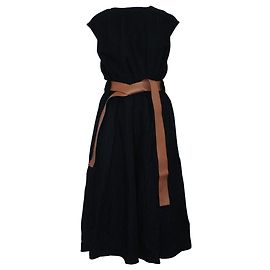 Loewe Schwarzes Wollkleid mit braunem Ledergürtel Schwarz