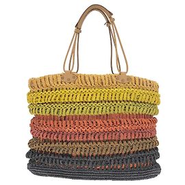 Cabas Jamin Puech en jaune, raphia orange & marron Multicolore