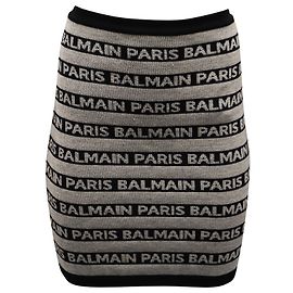 Saia tricotada com logo Balmain Stripe em viscose bege Bege