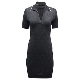 Fendi-Logo-Jacquard-Mini-Polokleid aus schwarzer Baumwolle Schwarz
