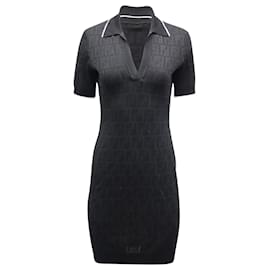 Fendi-Mini-robe polo Fendi Logo Jacquard en coton noir-Noir