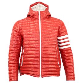 Thom Browne 4-Bar Stripe Quilted Puffer Jacket in Red Nylon Red