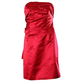 Céline-Celine Draped Strapless Mini Dress in Red Polyester-Red