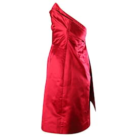 Céline-Celine Draped Strapless Mini Dress in Red Polyester-Red