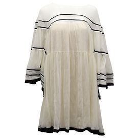 Chloé Chloe Baby Doll Robe à Manches Blouson en Soie Crème Blanc Écru