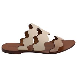 Chloé Chloe Lauren Flache Sandalen aus beigem Leder Beige