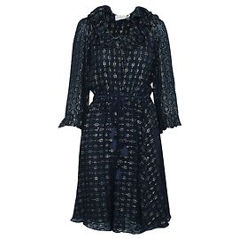 Tory Burch Navy Blue Metallic Dress Blue Navy blue