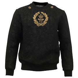 Dolce & Gabbana Brokatpullover mit aufgestickter Biene und Krone aus schwarzer Wolle Schwarz