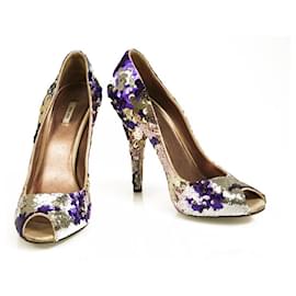 Miu Miu-Miu Miu Silver Gold Purple Fully Sequined Peep Toe Pumps Heels Shoes - Sz 38-Multiple colors