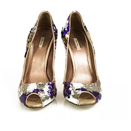 Miu Miu-Miu Miu Silver Gold Purple Fully Sequined Peep Toe Pumps Heels Shoes - Sz 38-Multiple colors