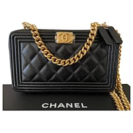 Chanel-Portacellulare da ragazzo Portafoglio con catena in oro su catena-Nero