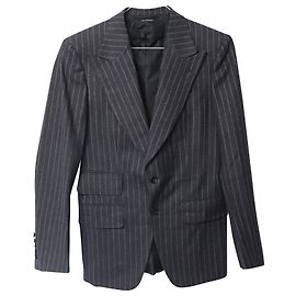 Tom Ford Atticus Striped Blazer Jacket in Grey Wool Grey