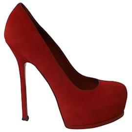Saint Laurent-Saint Laurent Tribtoo Platform Pumps in Red Suede-Red