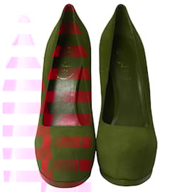 Saint Laurent-Saint Laurent Tribtoo Platform Pumps in Red Suede-Red