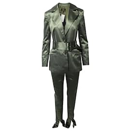 Autre Marque-De La Vali Hawkins and Blues Two-Piece Suit Set in Olive Green Silk-Green,Olive green