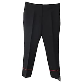 Alexander Mcqueen-Alexander Mcqueen Contrast Pipe Cropped Straight Leg Pants in Black Viscose-Black
