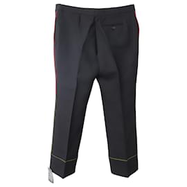 Alexander Mcqueen-Alexander Mcqueen Contrast Pipe Cropped Straight Leg Pants in Black Viscose-Black