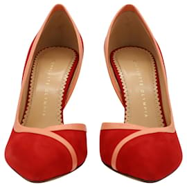 Charlotte Olympia-Charlotte Olympia Spitze Pumps aus rotem Wildleder-Rot