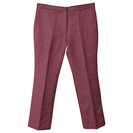 Msgm-MSGM Houndstooth Cropped Dress Pants in Red Fleece Wool-Red
