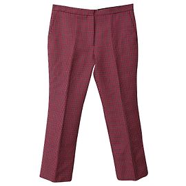 Calça social cropped MSGM Houndstooth em lã vermelha Vermelho