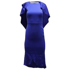 Autre Marque-Antonio Berardi Cape Midi Dress in Blue Wool-Blue
