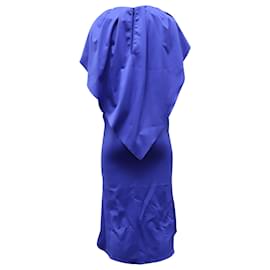 Autre Marque-Antonio Berardi Cape Midi Dress in Blue Wool-Blue