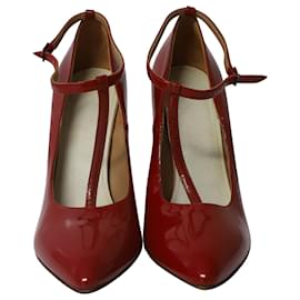 Maison Martin Margiela-Maison Martin Margiela Point-Toe with T-Strap in Red Patent Leather-Red