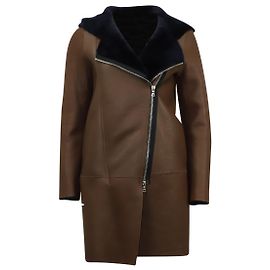Manteau Réversible Sandro Bala en Cuir d'Agneau Marron Marron