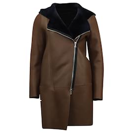 Sandro-Sandro Bala Reversible Coat in Brown Lambskin Leather-Brown