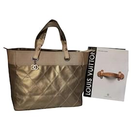 Chanel-CHANEL GOLD COATED CANVAS TOTE BAG-Golden