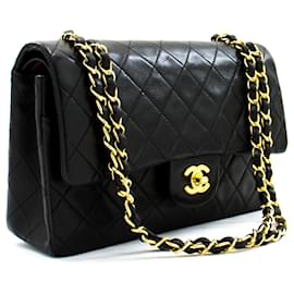 Chanel-Chanel 2.55 sac à bandoulière à chaîne moyenne à rabat doublé en cuir d'agneau noir-Noir