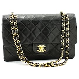 Chanel-CHANEL 2.55 Double Flap Medium Chain Shoulder Bag Black Lambskin-Black