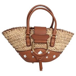 Dolce & Gabbana marrom/bege ráfia e bolsa de couro. Marrom Bege