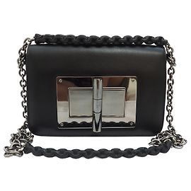 Bolsa tiracolo com corrente Tom Ford Natalia Preto Hardware prateado