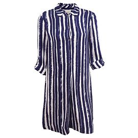 Hobbs stripe rayon dress. Size m 38 White Blue