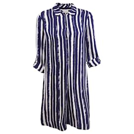 Hobbs-Hobbs stripe rayon dress. Size m 38-White,Blue