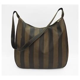 Fendi-Fendi vintage Pequin shoulder bag-Brown,Bronze