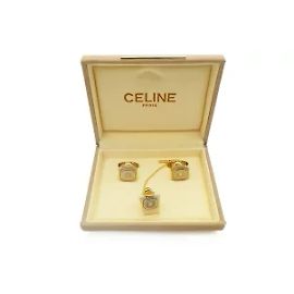Céline * Pinça para abotoaduras e gravatas CELINE com estojo de ouro/prata Outro