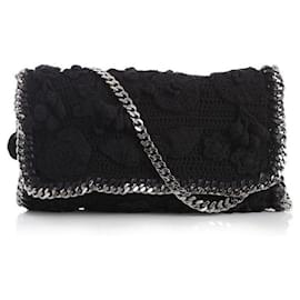 Stella Mc Cartney-STELLA MCCARTNEY - Black crochet Falabella Clutch shoulder strap handbag-Black