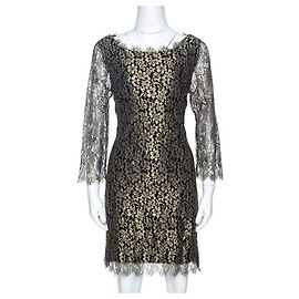 Diane Von Furstenberg Vestido de renda Zarita preto e dourado DvF Preto Dourado