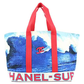 Chanel-XL Blue x Red Wave Surf Beach Tote Bag-Other