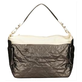 Chanel-Large Silver and Cream Quilted Biarritz Paris Weekender Hobo-Other