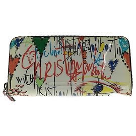 Christian Louboutin W PANETTONE LOUBITAG / Cartera larga / Esmalte / Blanco / Estampado total Blanco