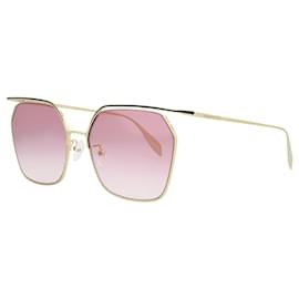 Alexander Mcqueen-Square-Frame Metal Sunglasses-Golden,Metallic