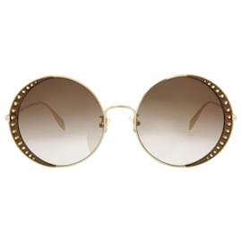 Alexander Mcqueen-Round-Frame Metal Sunglasses-Golden,Metallic