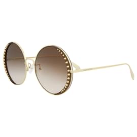 Alexander Mcqueen-Round-Frame Metal Sunglasses-Golden,Metallic