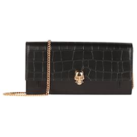 Alexander Mcqueen-Alexander McQueen Skull Leather Chain Wallet-Black